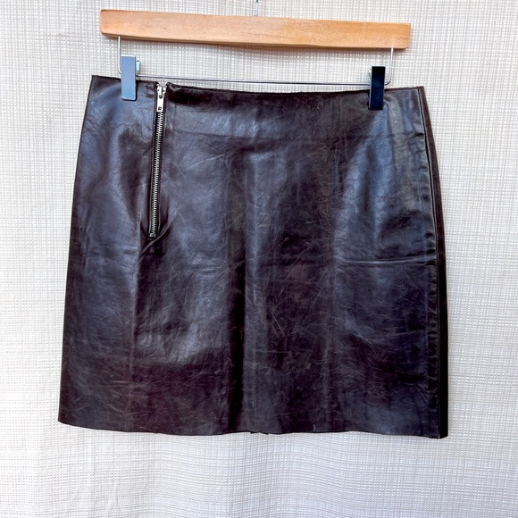 Vintage Y2k Levi's Buzz 18 Leather Miniskirt Brown Distressed Raw Edge 90s